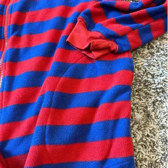 Nick & Nora Blue Red Stripe One Piece Sock Monkey Footie Pajamas Size Medium - Picture 6 of 7